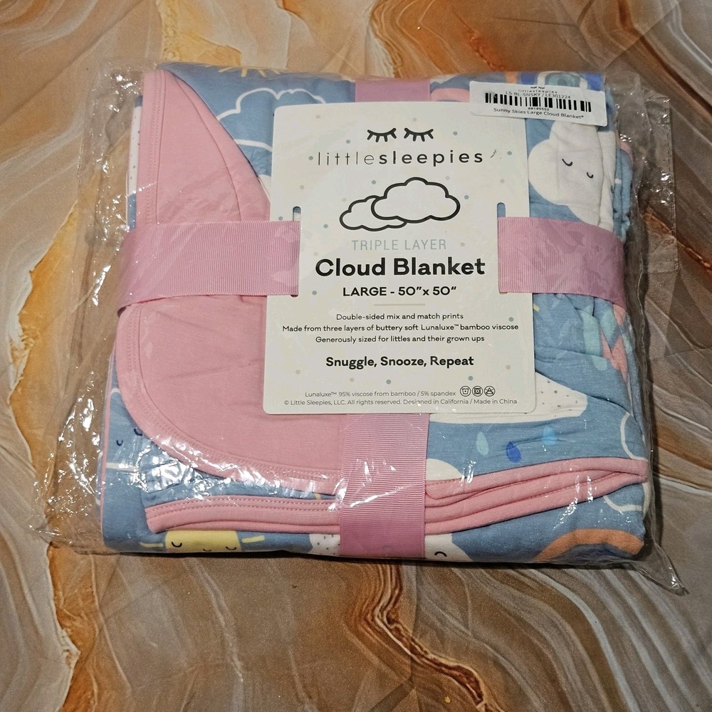 Little Sleepies Sunny Skies Large Cloud Blanket 50x50 NWT Triple Layer
